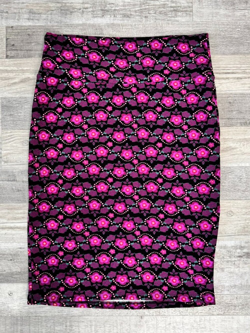 Lularoe Cassie purple floral stretch pencil skirt size large K19